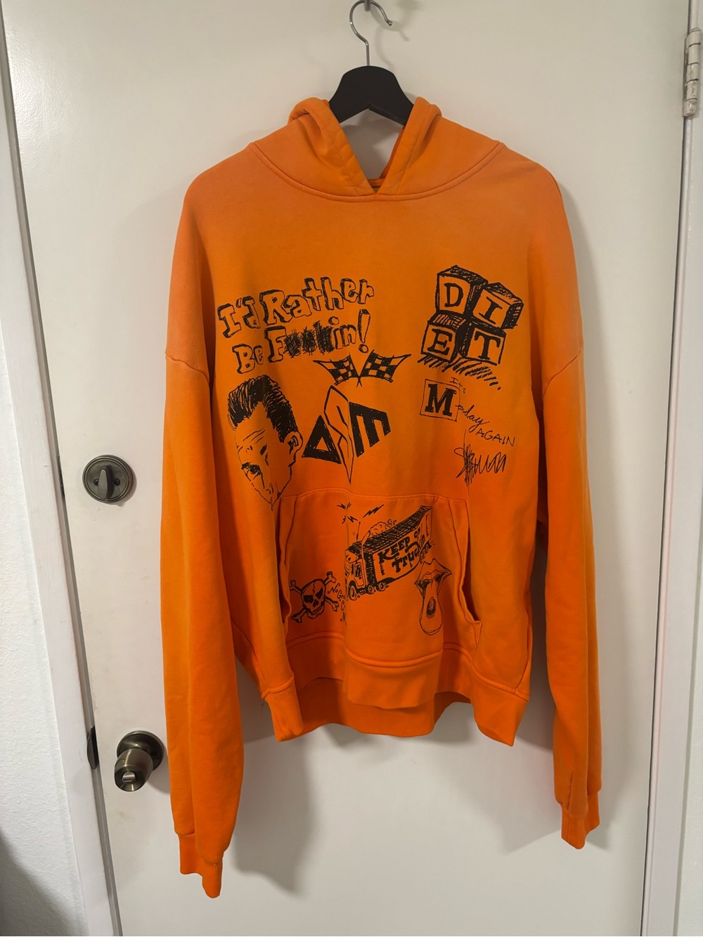 Diet Starts Monday- Doodle Hoodie Orange Graphic Pullover